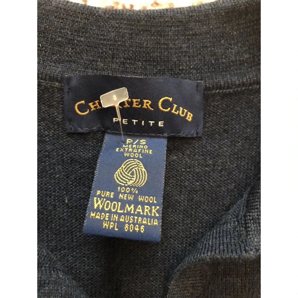 Charter Club 100% Pure Wool‎ V-Neck with Collar Women's Sweater Navy P/S New WOT